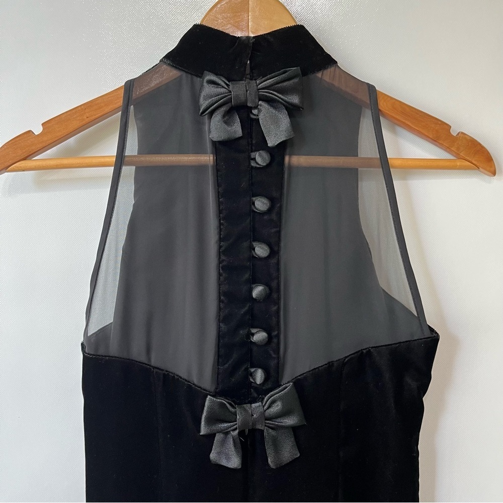Vtg Donna Ricco Black Velvet Bow Sheath Dress 90’s